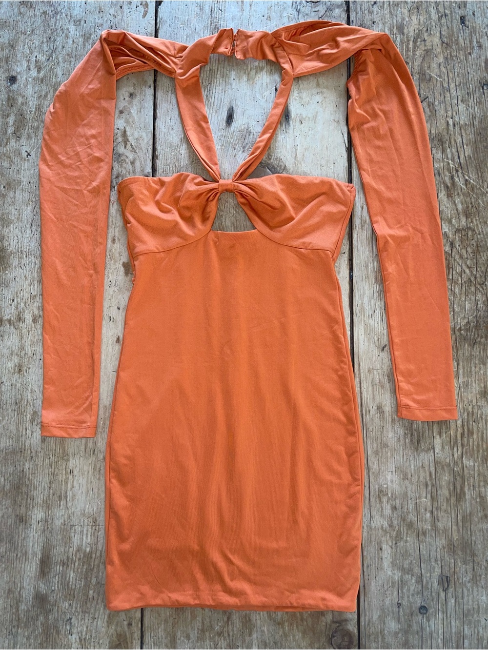 White Fox Boutique Orange Cutout Long-Sleeve Mini Dress